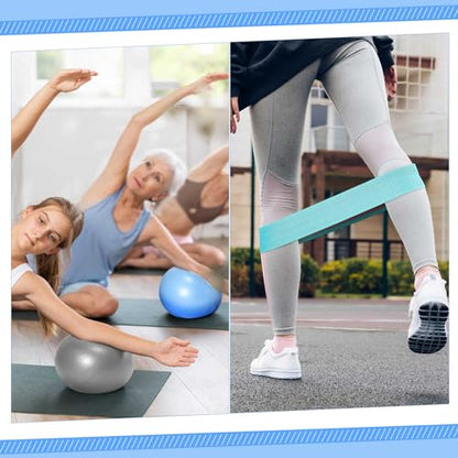 Poen Pilates Equipment Kit for Home Workout Pilates Ring and Ball Set for Women 12'' Circle Yoga Fitness Essentials Kit with Resistance Bands, Yoga Strap, Socks,Bag - color: Blue, Gray