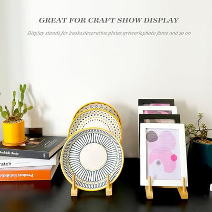 2 Pack Plate Stands for Display, 5-Tier Wooden Plate Rack Organizer | Plate Holder, Tabletop Display Stand for Book, Art Print, Photo, Puzzle, Magazine, Platter and Craft Show Vendor Booths - size: L-2 Pack