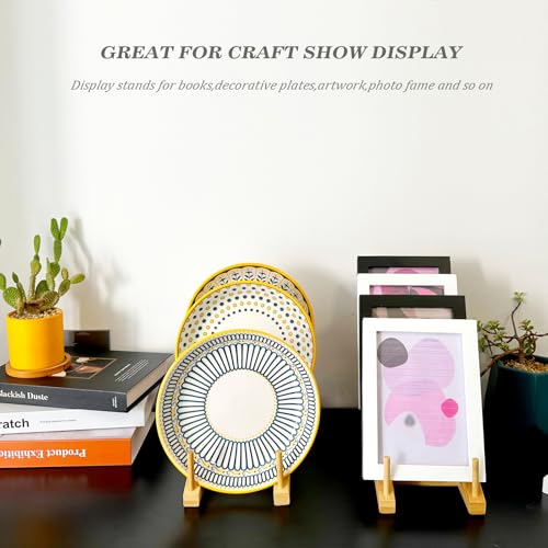 Plate Stands For Display, Wooden Plate Rack Dish Stand Holder | 5-Tier Display Stand for Book, Art Print, Puzzle, Cutting Board, Pot Lid Rack and Kitchen Cabinet Organizer (1 Pack) - size: L-1 Pack