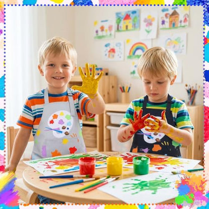 2 Pack Kids Apron, Cute Cooking Aprons, Waterproof Art Apron with Pockets, Toddler Painting Artist Apron Adjustable - color: Graffiti Art Palette, size: 45*62cm