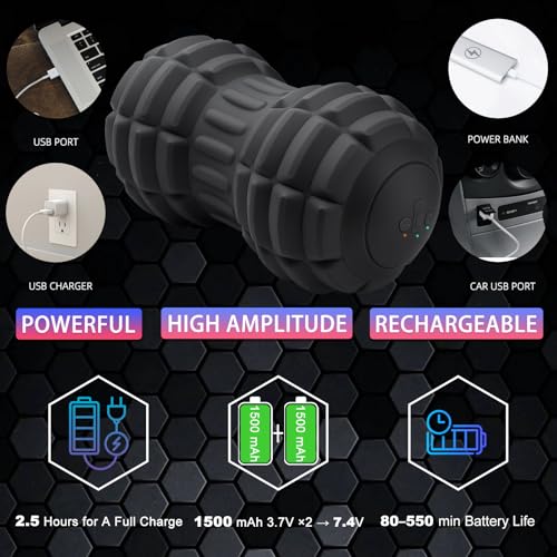 Vibrating Peanut Massage Ball for Plantar Fasciitis, 4-Speed Portable Massage Roller for Foot, Neck, Back, and Body - Deep Tissue Myofascial Release Mobility Ball Muscle Relaxer (Black) - color: Black