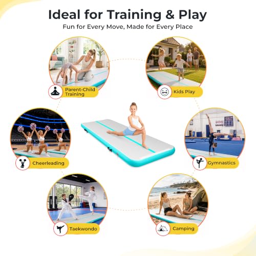 Gymnastics Air Track Tumbling Mat with Air Pump for Home Gym | Inflatable Gym Mat 4 Inches Thick for Home Training, Cheerleading Yoga Outdoor Use, User Manual - size: 9.8FT