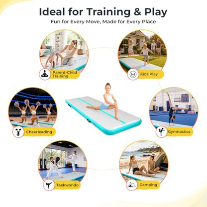 Gymnastics Air Track Tumbling Mat with Air Pump for Home Gym | Inflatable Gym Mat 4 Inches Thick for Home Training, Cheerleading Yoga Outdoor Use, User Manual - size: 16.4FT