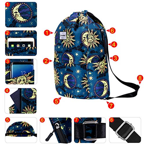 XEYOU Drawstring Backpack Bag Sport Gym Sackpack Beach Cinch Bag | Lightweight Swimming Bag, Water-Resistant Fabric, Travel Daypack for Women and Men - color: Sun and Moon Pattern