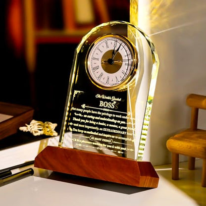 Ornalrist Boss Gifts for Best Boss Manager Glass Clock Boss's Day Keepsake - color: Boss Gifts