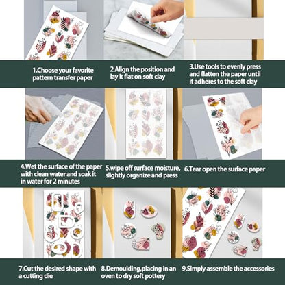 OLYCRAFT 24Pcs School Clay Transfer Paper 4 Styles Transfer Paper for Polymer Notebook Pencil Polymer Clay Transfer Sheets Ruler Alarm Small Transfer Paper for Clay Earrings Jewelry Making - style: School