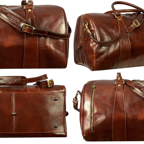 Time Resistance Leather Duffel Bag - Large Weekend Gym Travel Bag (Brown) - color: Dark Brown
