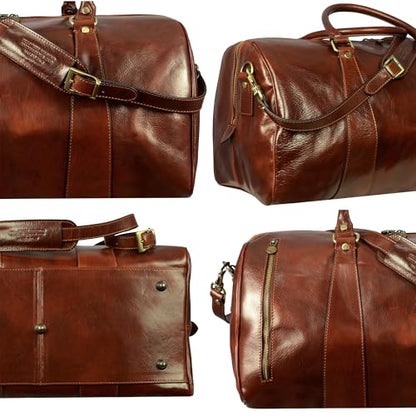 Time Resistance Leather Duffel Bag - Large Weekend Gym Travel Bag (Brown) - color: Dark Brown