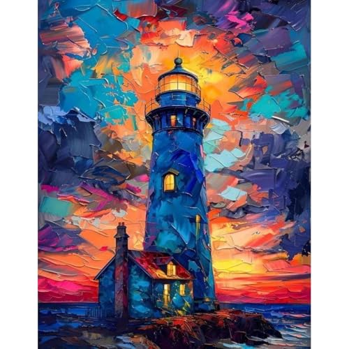 koemhxb Lighthouse Paint by Numbers Kit for Adults, Acrylic Painting on Canvas, DIY Art Set for Beginners, Home Wall Decor Gift 16x20 Inch - color: Lighthouse