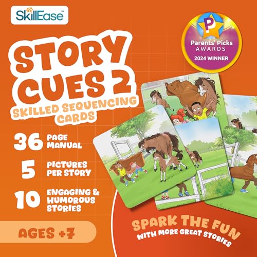 SkillEase Story Cues Skilled Sequencing Cards, Speech Therapy Materials, Social Skills Game, English Language Learners Games, Storytelling Cards, Sentence Building and Picture Cards (Story Cues 2) - color: Story Cues 2