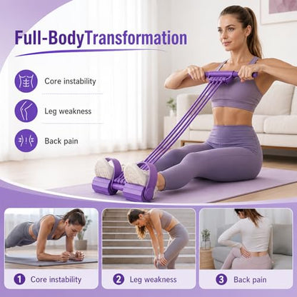 Pedal Resistance Band with Handles, 8 Tube Upgraded Exercise Band, 3-in-1 Multi-Function Latex Fitness Equipment for Foot Pull, Back & Chest Workout - color: Purple