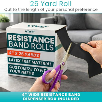 Vive Professional Resistance Bands - 25 Yard Non-Latex Roll for Physical Therapy, Lower and Upper Body Exercise Workout - Straight Elastic for Strength Training, Rehabilitation, Women, Men - color: Black