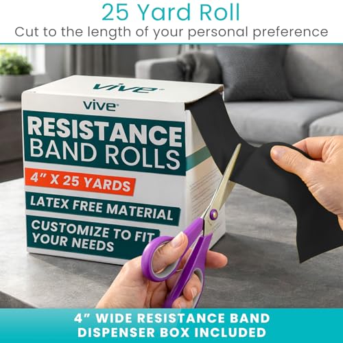 Vive Professional Resistance Bands - 25 Yard Non-Latex Roll for Physical Therapy, Lower and Upper Body Exercise Workout - Straight Elastic for Strength Training, Rehabilitation, Women, Men - color: Black