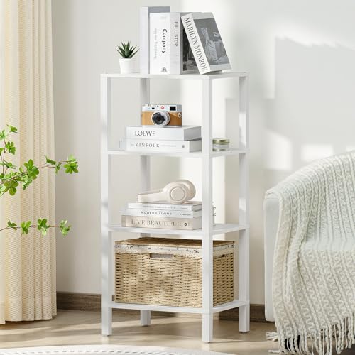 YUFAM 4 Tier Small Bookshelf, Narrow Tall Shelf, Wooden Book Shelf, White - color: White, size: 4-Tier