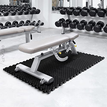 CAP Barbell Exercise Mat Interlocking Puzzle Mat, Diamond Plate Texture, Covers 12 Sq Ft, Black 12 x 12 x 1/2