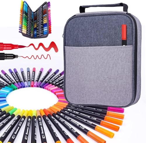 Markers for Adult Coloring Books No Bleeding, 72 Dual Tip Coloring Markers | Brush&Fine Tip Art Supplies for Calligraphy, Journaling, Sketching, Gifts for Teens with Grey Case - color: Grey