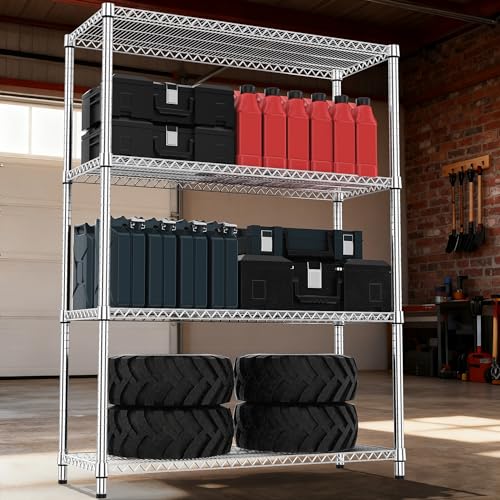 M MZG 4 Tiers Shelf Metal Storage Shelves 2640 lbs Steel Storage Shelving Utility Shelving Unit Steel Organizer Wire Rack for Home,Kitchen,Office,Garage Chrome 17.7" D x 47.2" W x 70.3" H - color: Chrome, size: 4 tier, 17.7"D x 47.2"W x 70.3"H
