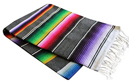 Del Mex Mexican Serape Blanket (X-Large, Gray) - color: Gray, size: X-Large