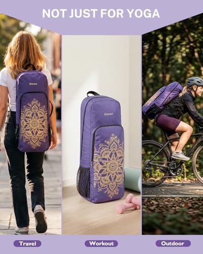 Gonex Yoga Mat Bag Convertible Backpack Blocks Carrier with Wet Pocket | 600D Polyester, Fits Most Yoga Mats，Multiple Compartment, Padded Straps, 2 Carry Ways, Gym, Travel & Daily Use - color: Purple