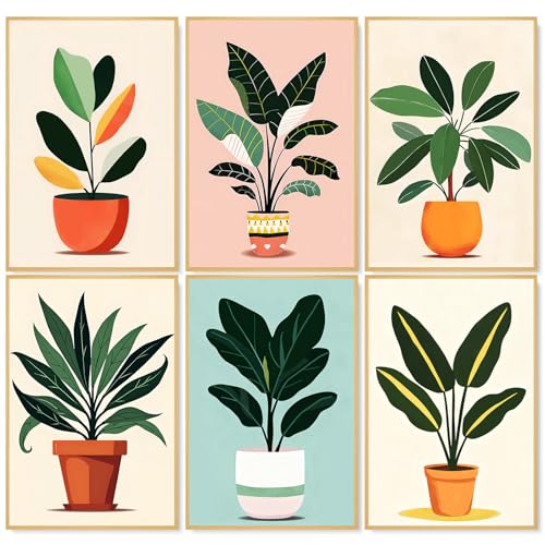 6 Pack Paint by Numbers Kit for Adults, Green Plants Canvas Painting Set | 8x12 Inch, DIY Acrylic Painting Craft Kit for Beginners without Frame, Relaxing Creative Hobby, Home Wall Decor, Gift - color: Plants-1