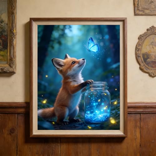 TOPCLTV Cute Fox Diamond Art Kits for Adults,5D Animal Diamond Painting Kit for Beginners,DIY Round Full Drill Diamond Dots Gem Art,Home Wall Decor Perfect Present12×16IN - color: HS031-1
