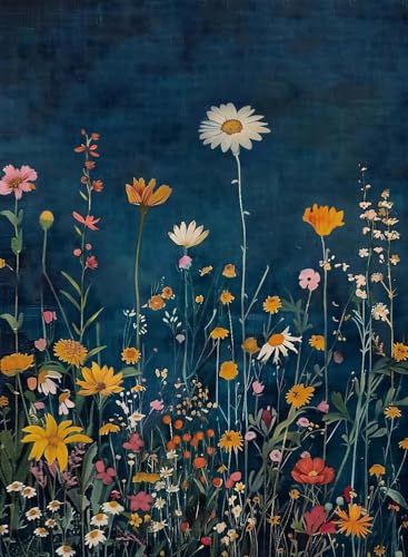 Rustic Flower Paint by Numbers Kit for Adults Framed Canvas, Frameworkless | Easy Adult Paint by Number Kits on Canvas DIY Dark Colorful Flower Painting for Beginners Art by Numbers for Home Wall Decor - color: YH03379
