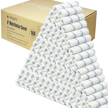 Allgala 6" Mini 3/8" Nap Shedless Microfiber Paint Roller Cover for Door Trim Furniture Cabinets - 144 Pack - size: 6" Micro (Pack of 144)