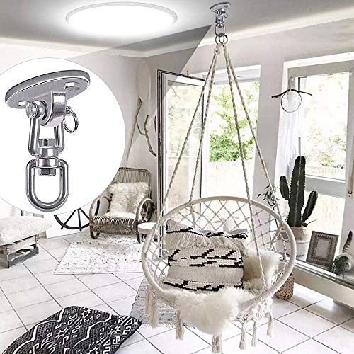 SELEWARE Ceiling Swing Mount Stainless Steel Swing Hangers Free Swivel Swing Hooks for Yoga Swing Indoor Outdoor Swing Set Porch Swing Chair Punching Heavy Bag 2000 lbs Capacity Each 2 Pack - color: Silver - 360° Swing Hanger ( 2 Pack )