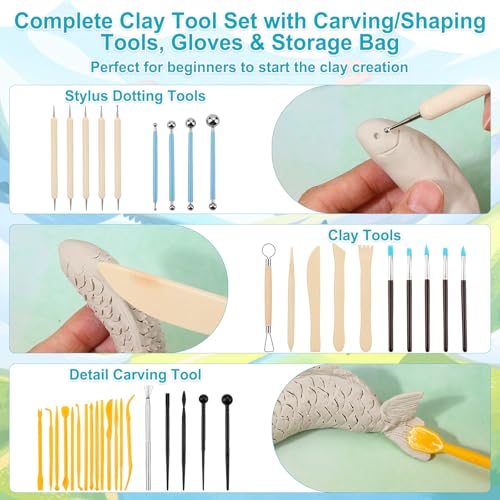 Lezmarket 200ml Air Dry Clay Glaze and 48 Pcs Clay Tools Kit, (Gloss) | Provide Gloss Finish, Protects Clay from Surface Wear, Used for Sculpting, Molding Clay Crafts