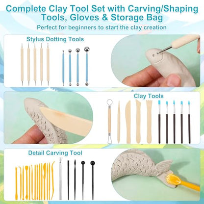 Lezmarket 200ml Air Dry Clay Glaze and 48 Pcs Clay Tools Kit, (Gloss) | Provide Gloss Finish, Protects Clay from Surface Wear, Used for Sculpting, Molding Clay Crafts