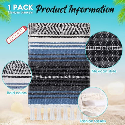Oudain Mexican Blanket Woven Authentic Falsa Throw 45 x 70 Inch – Authentic Baja Serape Saddle Blanket Outdoor for Restorative Yoga, Beach, Picnic, Couch, Car Travel(Coastal Calm) - color: Coastal Calm