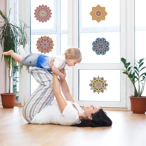 Diamond Art Stained Glass Window Clings, 12 Pcs DIY Mandala Window Stickers | PVC material, 7 inches, diamond DIY pen and markers, craft hobby for women, creative art kit, home decor, adhesive backing