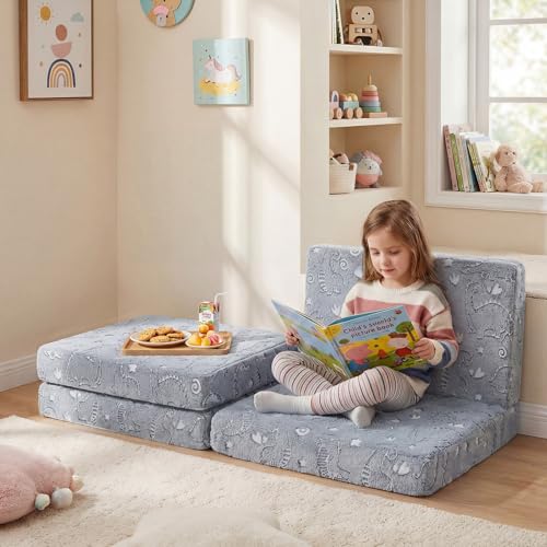 MeMoreCool Kids Folding Mattress 63x26 Trifold Floor Mat, Grey Dinosaur - color: Grey Dinosaur