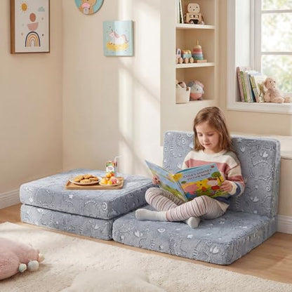 MeMoreCool Kids Folding Mattress 63x26 Trifold Floor Mat, Grey Dinosaur - color: Grey Dinosaur