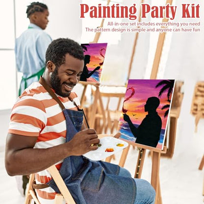 VOCHIC Sip and Paint Kit for Adults Couples Pre Drawn Canvas Painting Kit | Art Party Set for Adults Date Night Sunset Beach 2 Pack (8 x 10 Inches, Wine Glass Couple) - size: 8x10, style: Wine Glass Couple