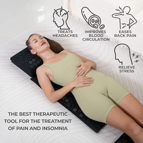 BalanceMate® Acupressure Mat Set with 6,210 Pressure Points for Pain Relief and Relaxation Kit for Back, Neck, and Sleep – Yoga and Meditation Pillow (Deep Black) - color: Deep Black