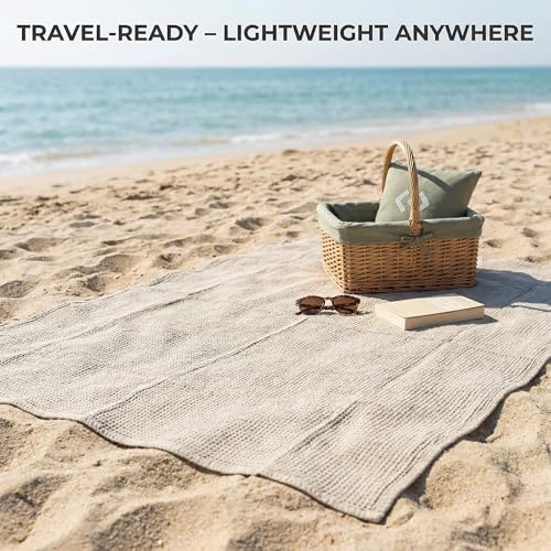 100% Pure Flax Linen Blanket – 60x80-inch Oversized Linen Throw Blanket - color: Natural Linen, size: Beach Blanket