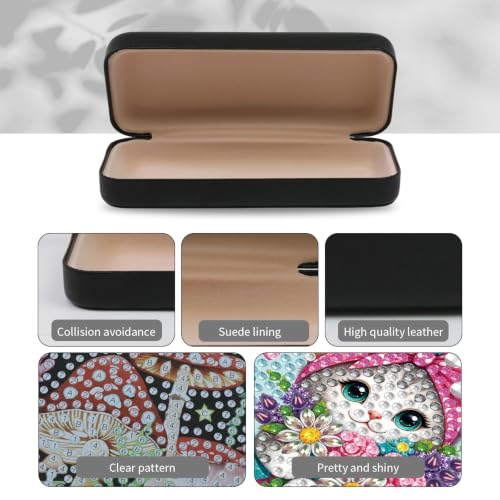 Diamond Art Painting Kit, Hard Shell Eyeglasses Glasses Case | Flower Kitty DIY Diamond Dots, Small Gem Art Paint Mosaic Kits, Cute Rhinestone Sunglasses Case for Adults Women Beginner - color: Blue Flower Kitty
