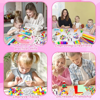 3000 Arts and Crafts Supplies for Kids Craft Kit Craft Box with Pipe Cleaners Arts and Crafts for Kids Age 4-6, 6-8, 8-12 DIY School Supplies Materials Set Toys Gifts for Girls Boys Toddlers, Red - color: red