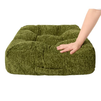 Floor Pillow, Large Meditation Sitting Cushion with Handle | for Tatami, Living Room, Yoga Use for Adults and Kids (1, Square, Green, 22" x 22" x 6") - color: Square, Green