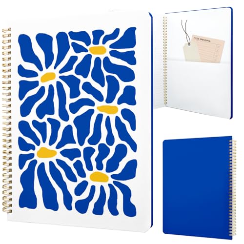 Cute Spiral Notebook journal A4 Aesthetic Pretty Design for Women Girls Kawaii with Pocket, 8.5 x 11 inch, Lined, Blue Flower - color: Blue Flower, style: Lined