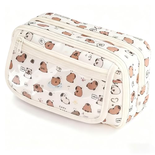 JUTOROSY Large Capacity Anime Pencil Case, 9-Compartment Pen Organizer | Wide Opening Pencil Pouch With 9 Compartments for Organized Storage of Pens, Markers, Erasers & Other School Supplies - color: White Kapibala