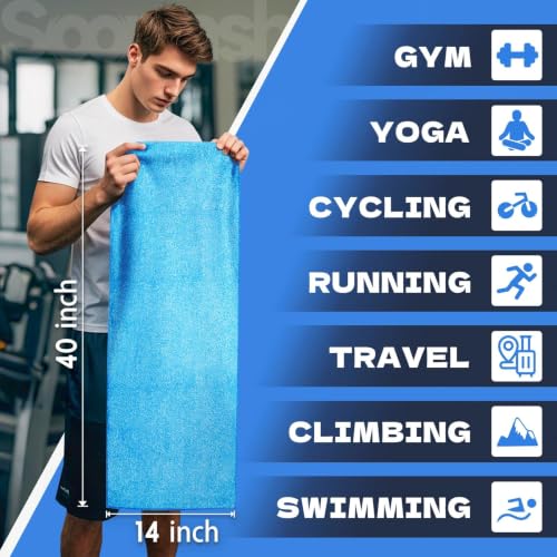 Microfiber Gym Towels for Showering Working Out Quick Dry Negative ions Large Middle Small Sizes Lightweight Gym Towel for Men Women Tennis Sports Towels for Body Hot Yoga Fitness Essentials - color: Black/Blue/Teal, size: 14 inch X 40 inch