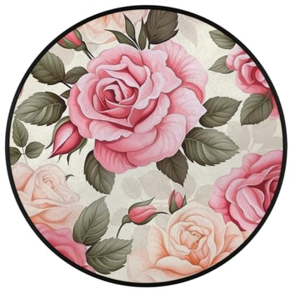 Pink Rose Round Area Rug 3Ft Spring Flower Circle Carpet Floor Mat - color: Pink Rose, size: 3 ft