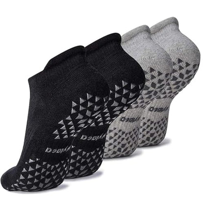 Hylaea Unisex Non Slip Socks with Grip for Yoga, Hospital, Pilates, Barre | Ankle, Cushioned - color: 2 Pairs Black Grey, size: Small-Medium