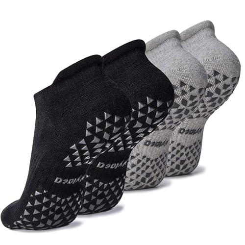 Hylaea Unisex Non Slip Socks with Grip for Yoga, Hospital, Pilates, Barre | Ankle, Cushioned - color: 2 Pairs Black Grey, size: Small-Medium