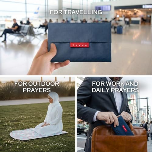 TAKVA The Pocket Sejadah™ | Portable Foldable Travel Prayer Mat, Waterproof, Ramadan/Eid Gift, Perfect Muslim Gift, Pocket Size (Design in Japan, Made in Turkey) - color: Blue