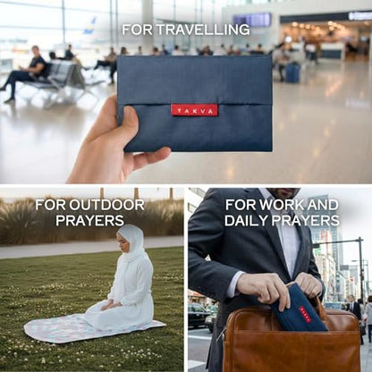 TAKVA The Pocket Sejadah™ | Portable Foldable Travel Prayer Mat, Waterproof, Ramadan/Eid Gift, Perfect Muslim Gift, Pocket Size (Design in Japan, Made in Turkey) - color: Blue