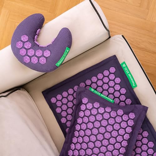 Pranamat Acupressure Large Mat with Regular & Moon Pillow Set, Premium Acupressure Therapy for Pain Relief and Relaxation, Handcrafted in Europe with Sustainable and Natural Materials (Amethyst) - color: Amethyst