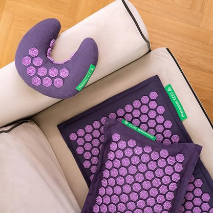 Pranamat Acupressure Large Mat with Regular & Moon Pillow Set, Premium Acupressure Therapy for Pain Relief and Relaxation, Handcrafted in Europe with Sustainable and Natural Materials (Amethyst) - color: Amethyst